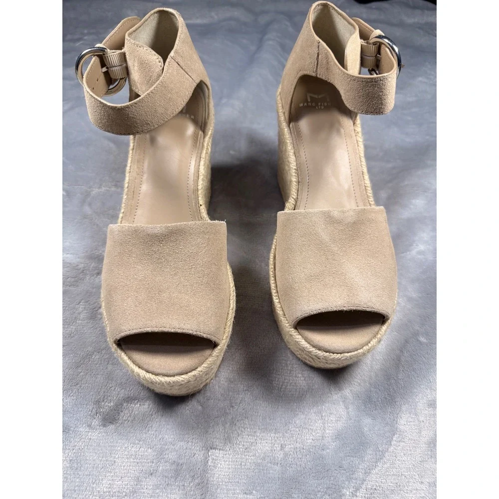Marc Fisher LTD Tan Suede Espadrille Wedge Platform‎ Sandals Womens 10M NEW